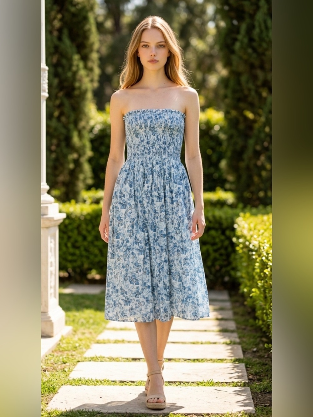 THE GREAT. Floral Print Midi Length Dress